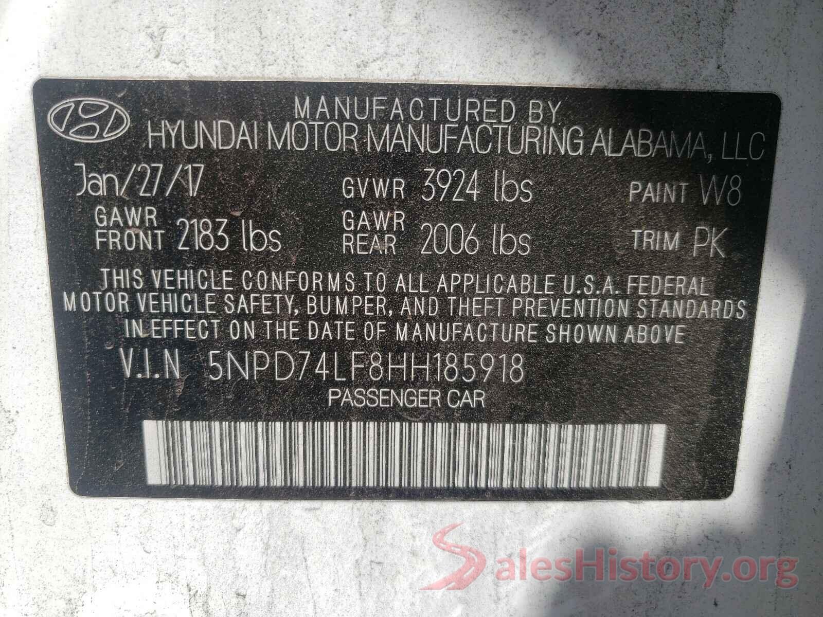 5NPD74LF8HH185918 2017 HYUNDAI ELANTRA