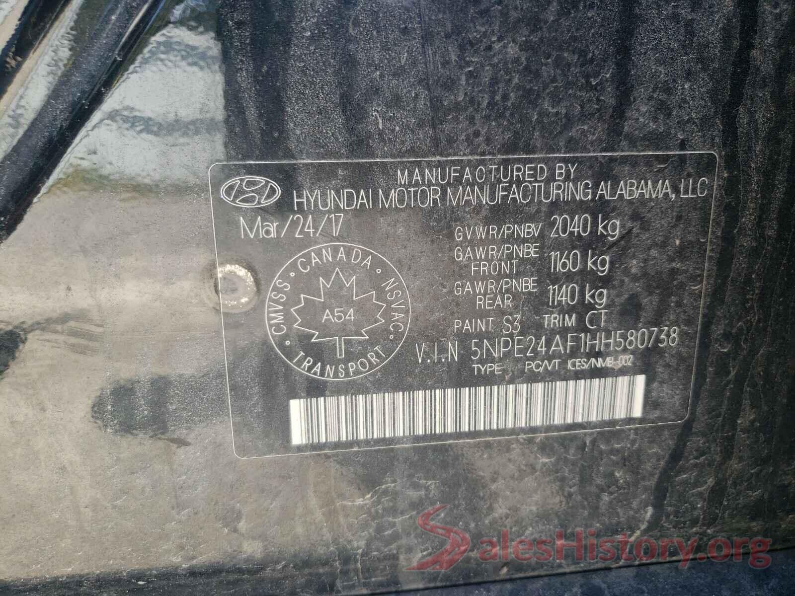 5NPE24AF1HH580738 2017 HYUNDAI SONATA