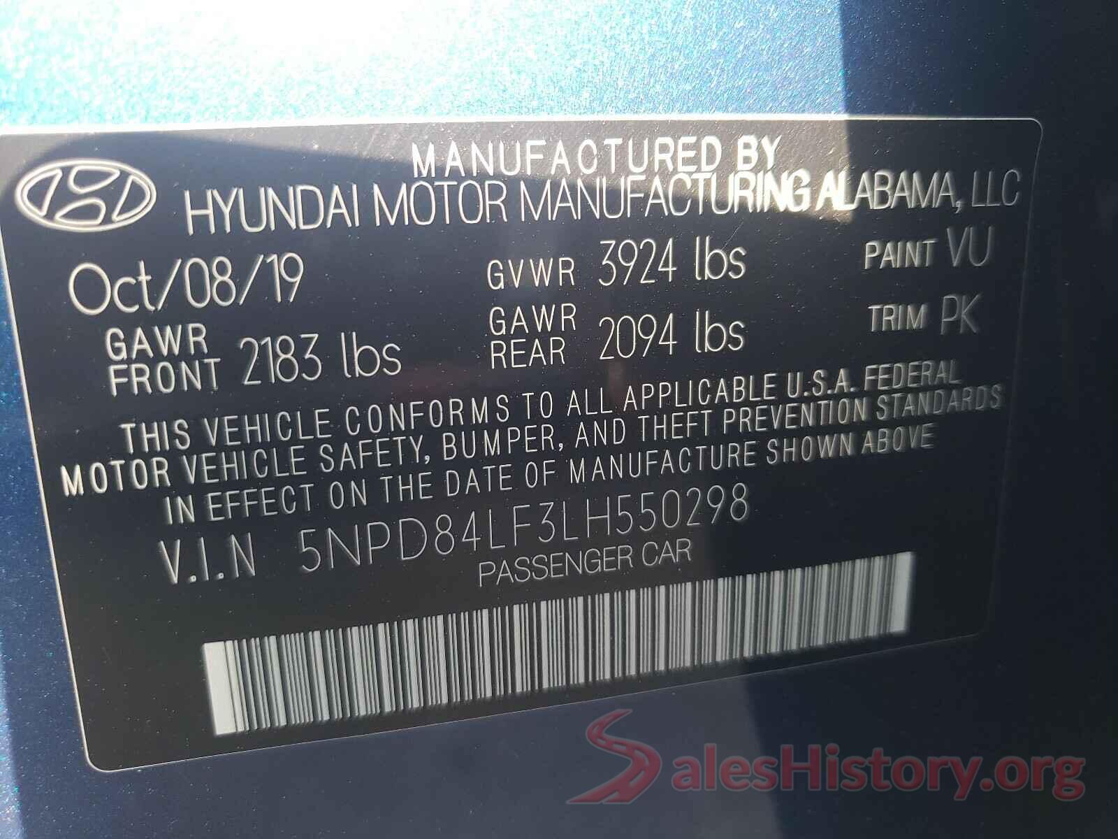 5NPD84LF3LH550298 2020 HYUNDAI ELANTRA