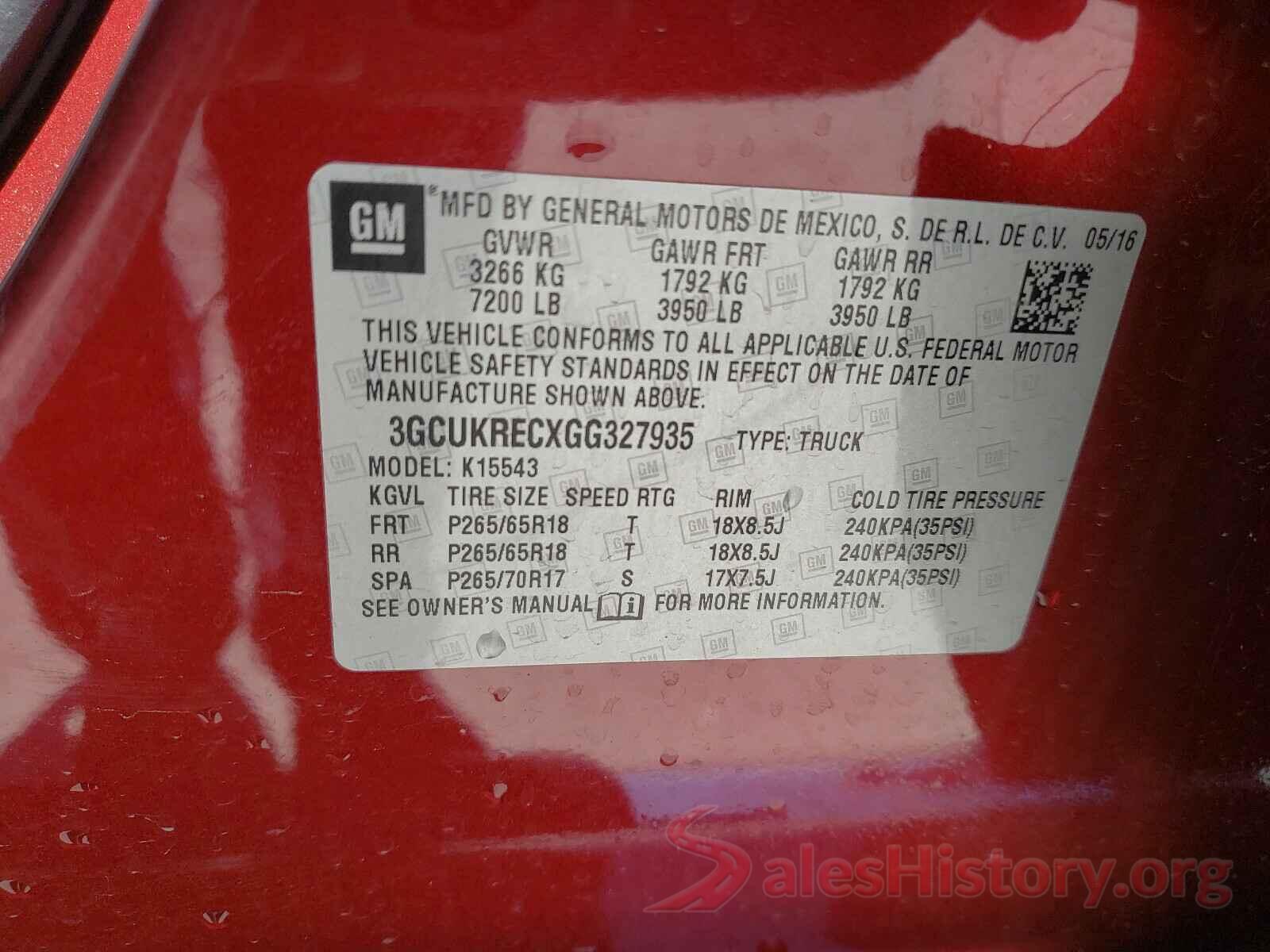 3GCUKRECXGG327935 2016 CHEVROLET SILVERADO