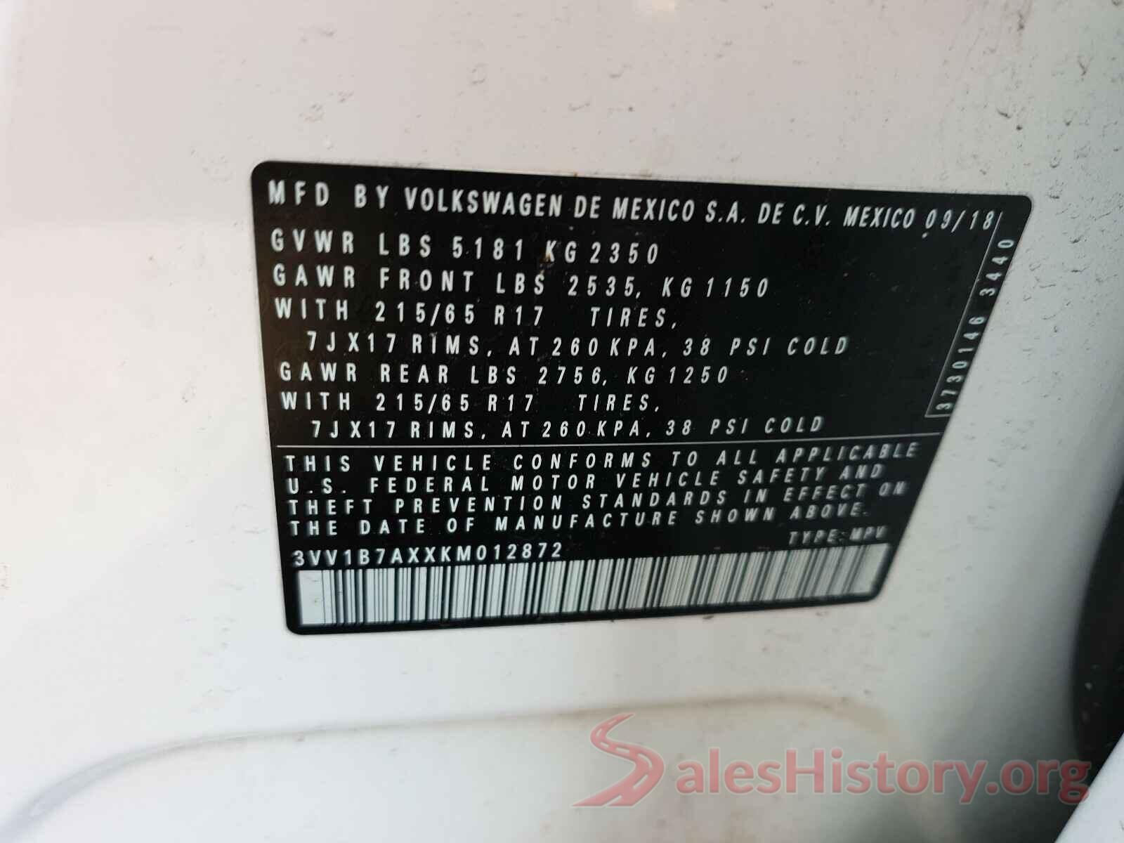 3VV1B7AXXKM012872 2019 VOLKSWAGEN TIGUAN