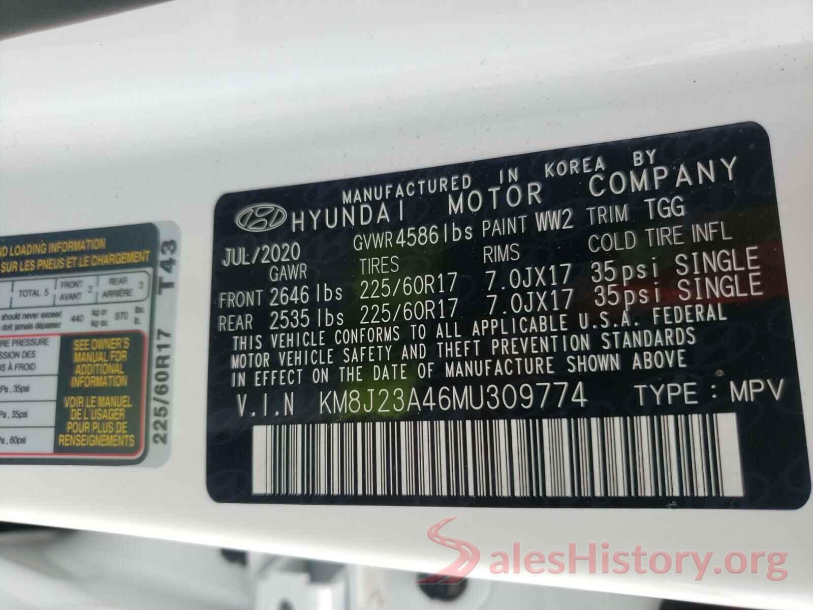 KM8J23A46MU309774 2021 HYUNDAI TUCSON