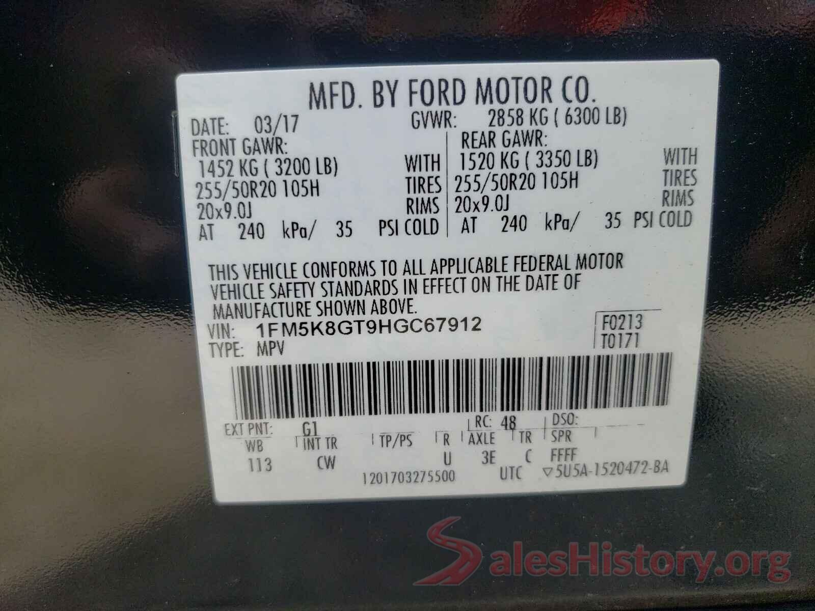 1FM5K8GT9HGC67912 2017 FORD EXPLORER