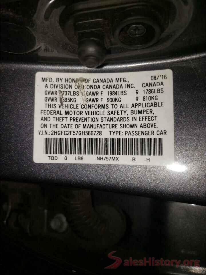 2HGFC2F57GH566728 2016 HONDA CIVIC