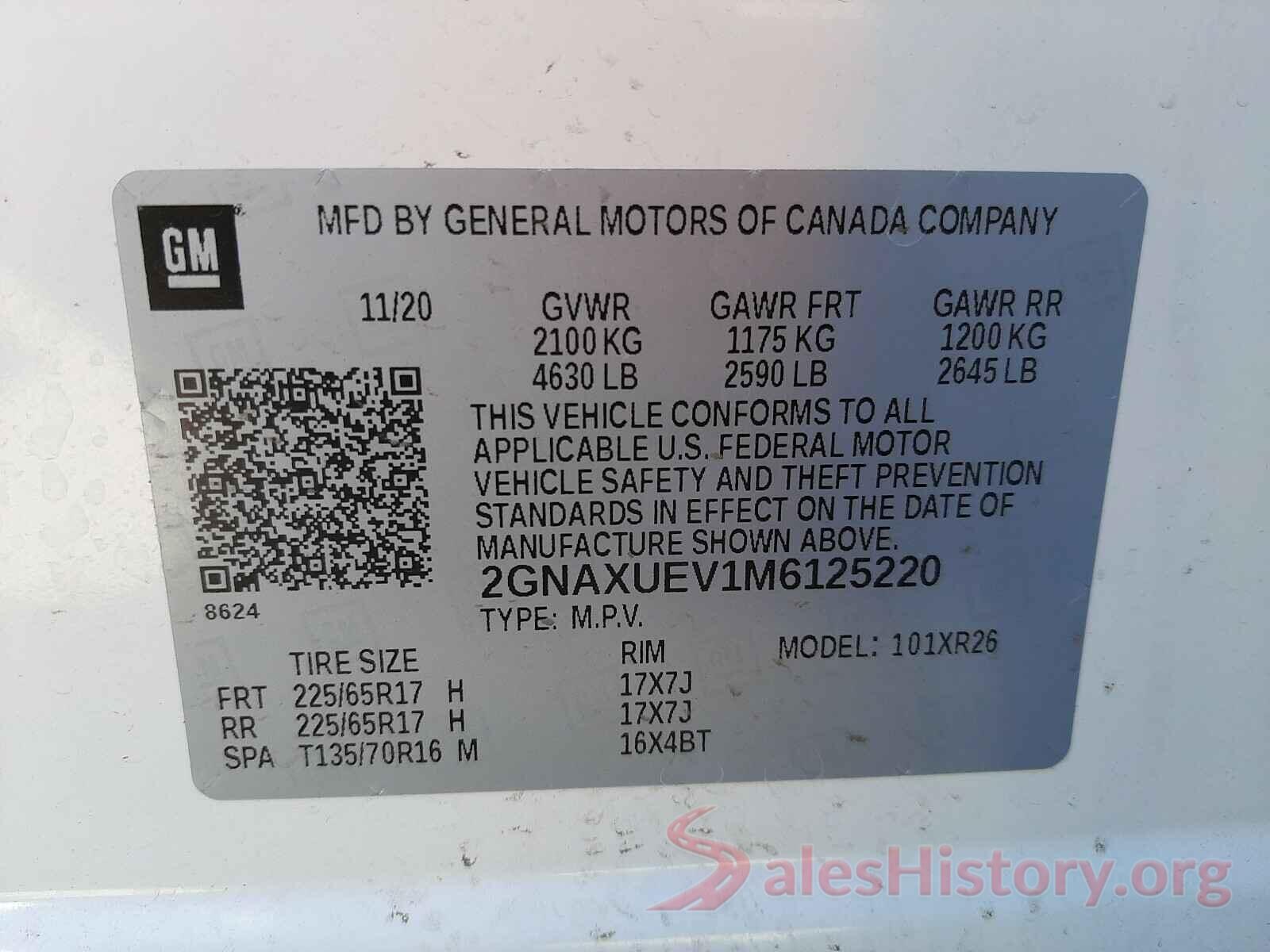 2GNAXUEV1M6125220 2021 CHEVROLET EQUINOX