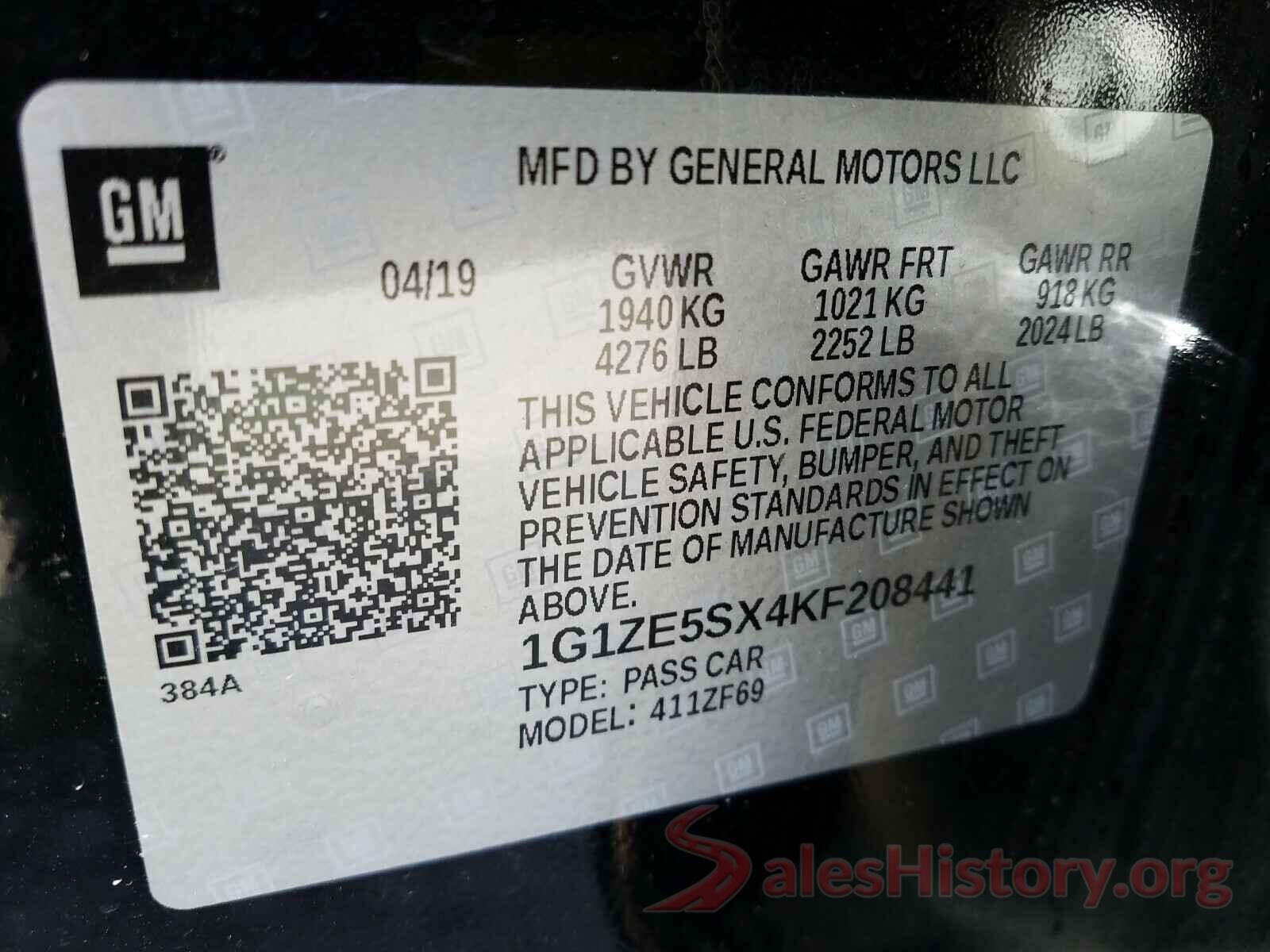 1G1ZE5SX4KF208441 2019 CHEVROLET MALIBU