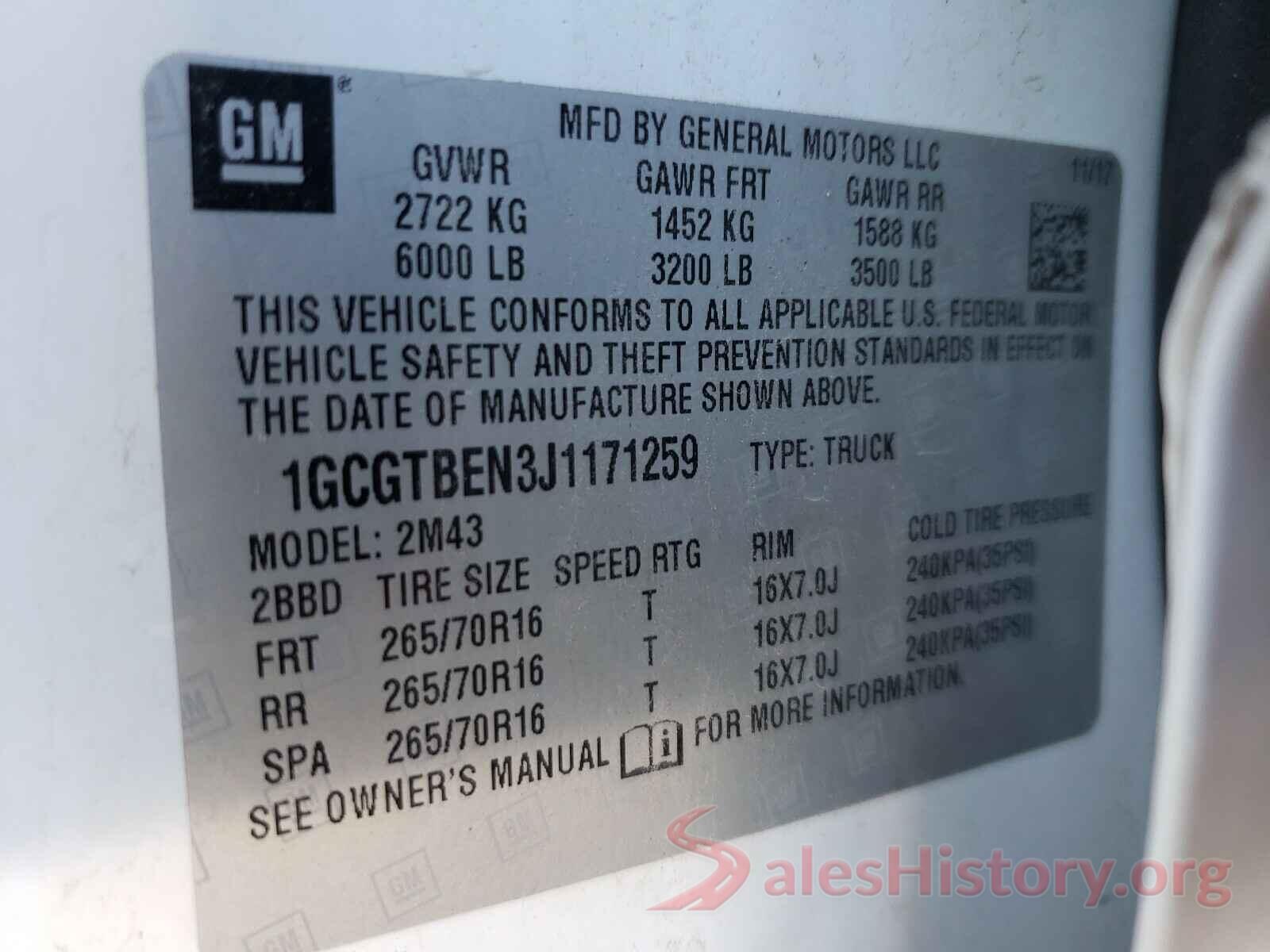 1GCGTBEN3J1171259 2018 CHEVROLET COLORADO