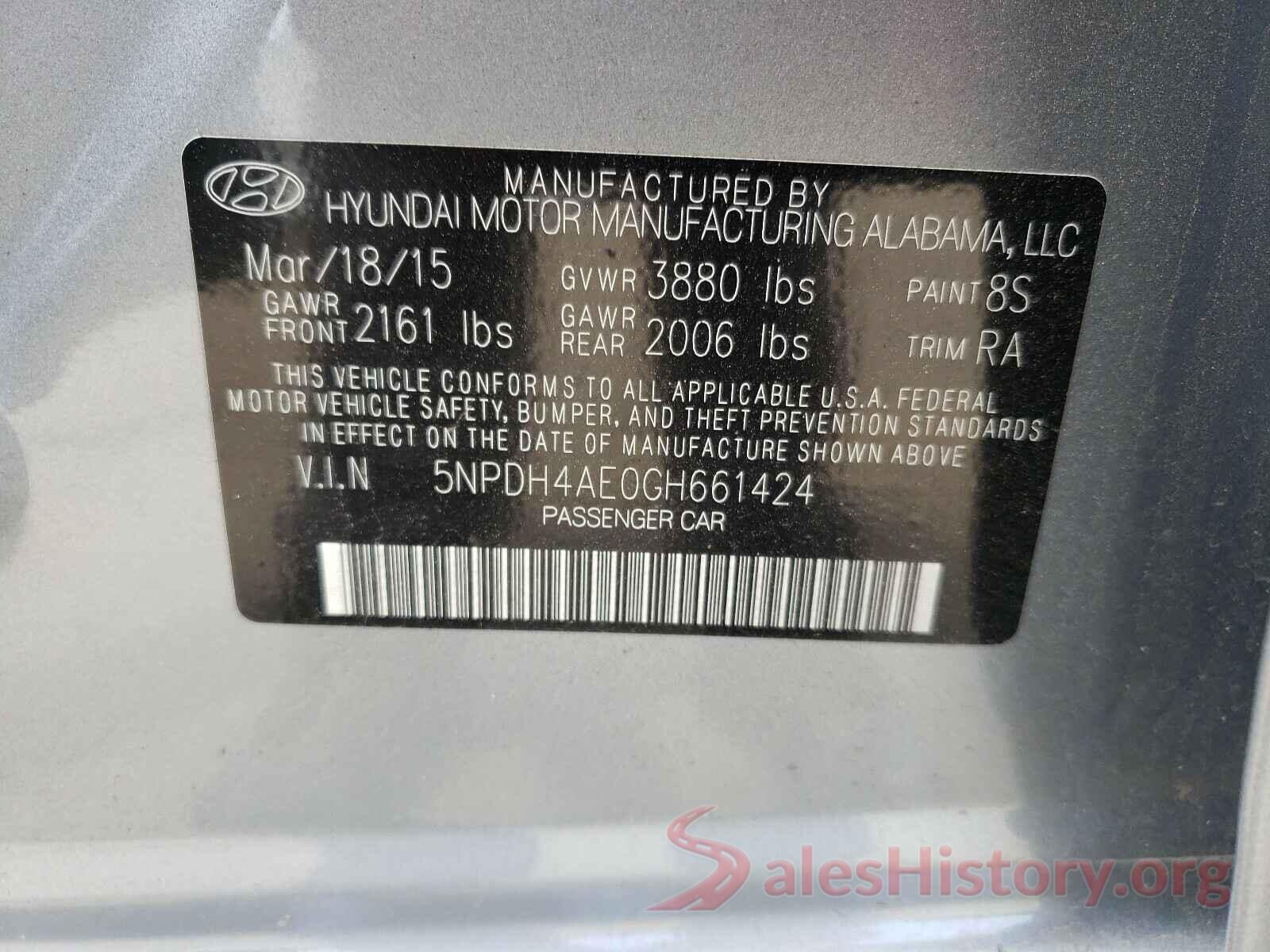 5NPDH4AE0GH661424 2016 HYUNDAI ELANTRA