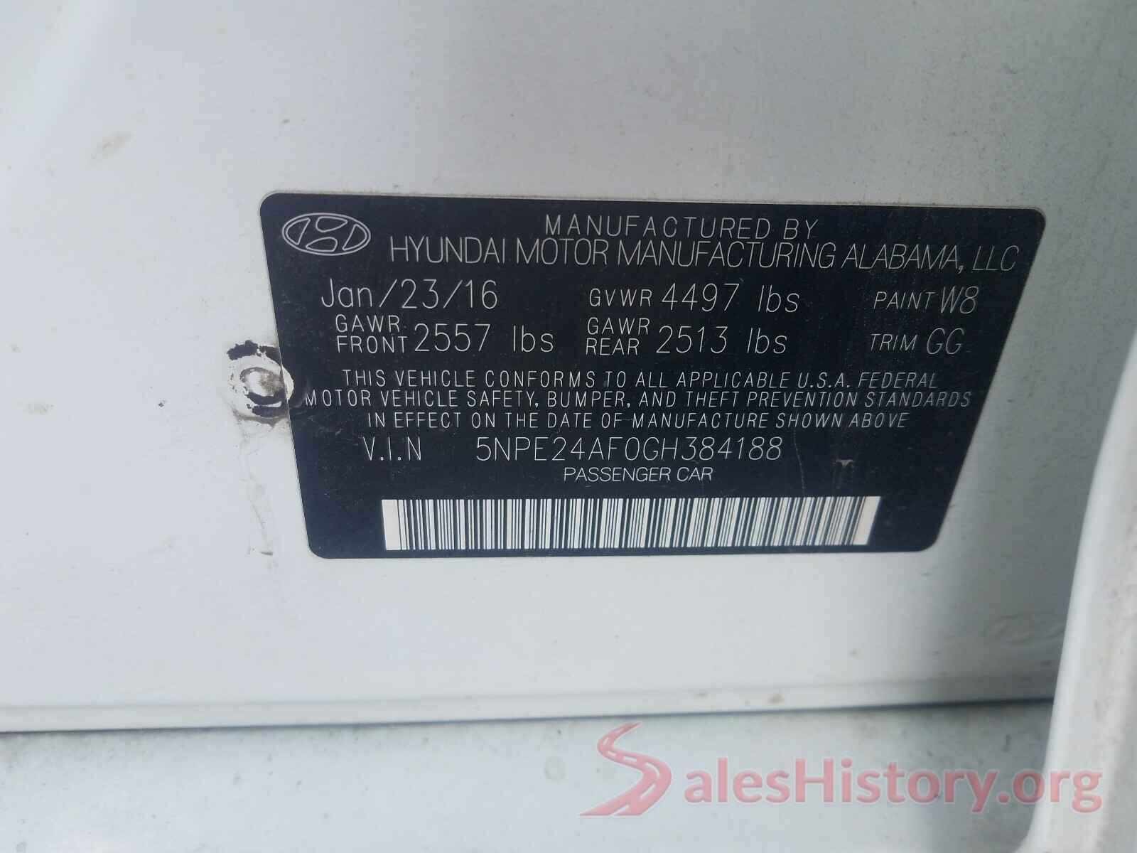 5NPE24AF0GH384188 2016 HYUNDAI SONATA