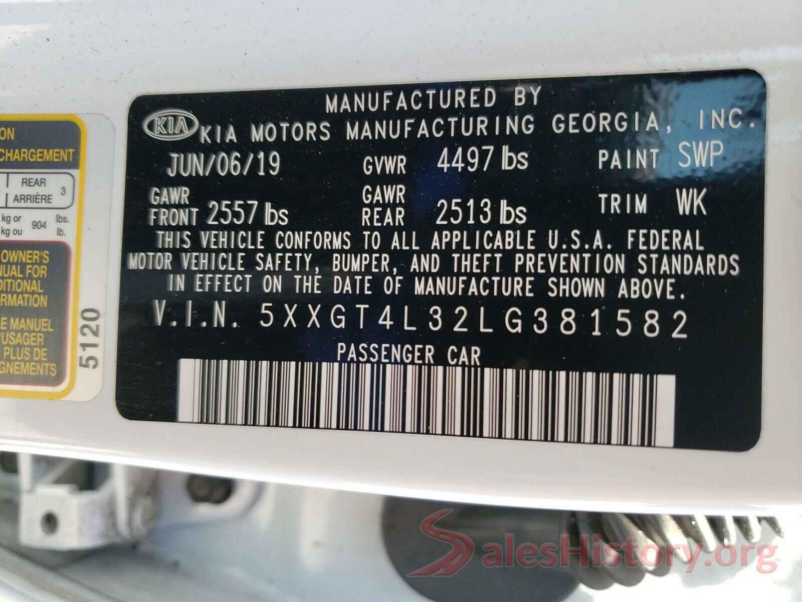 5XXGT4L32LG381582 2020 KIA OPTIMA