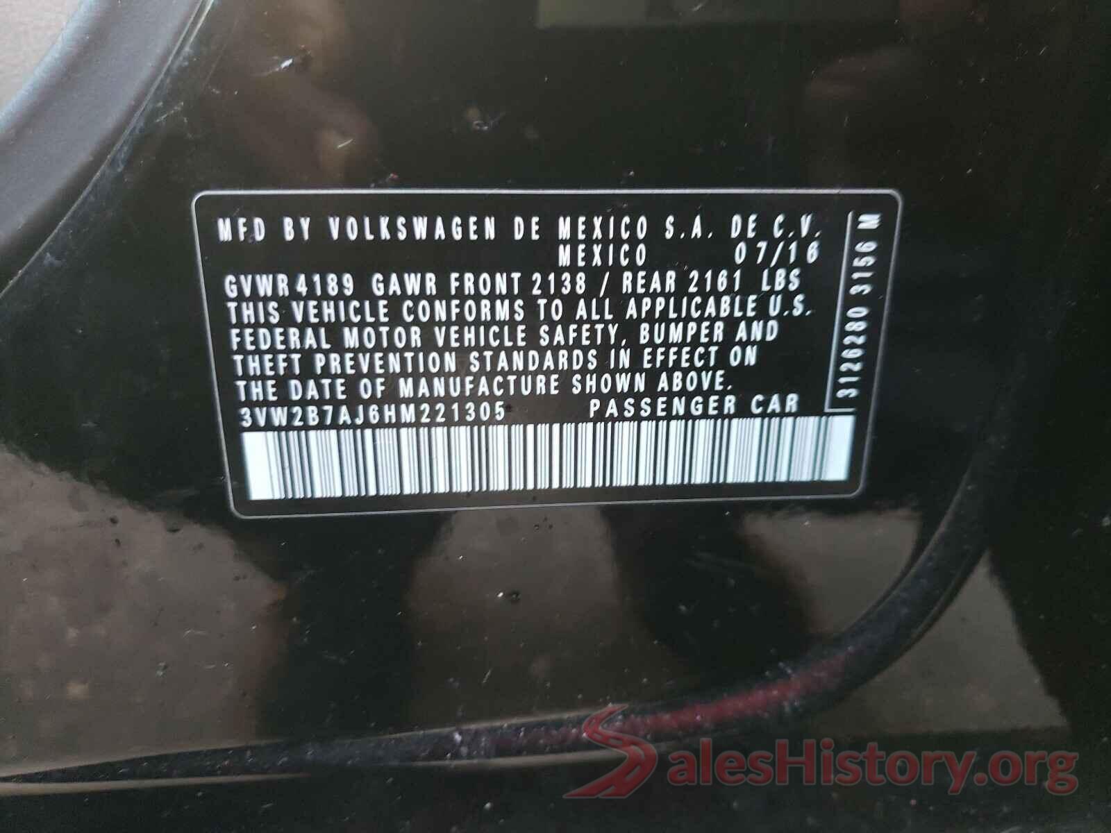 3VW2B7AJ6HM221305 2017 VOLKSWAGEN JETTA