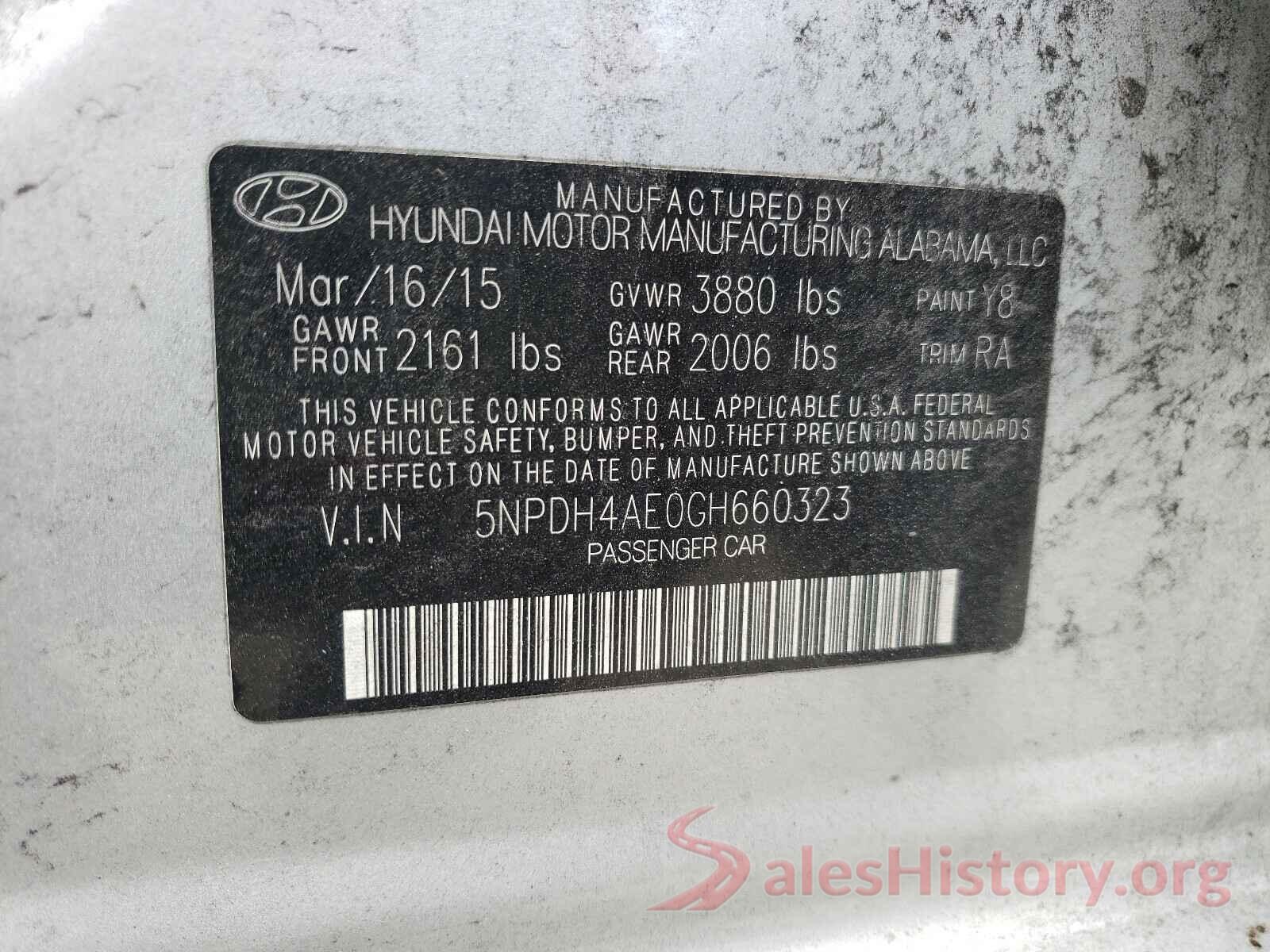 5NPDH4AE0GH660323 2016 HYUNDAI ELANTRA