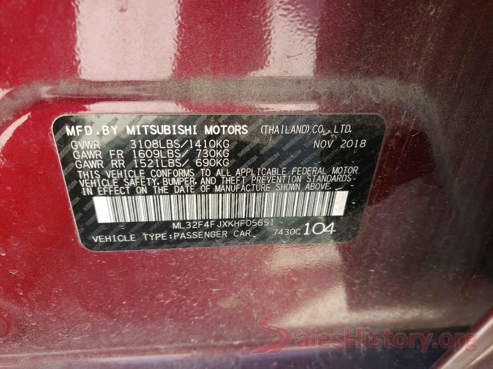 ML32F4FJXKHF05651 2019 MITSUBISHI MIRAGE