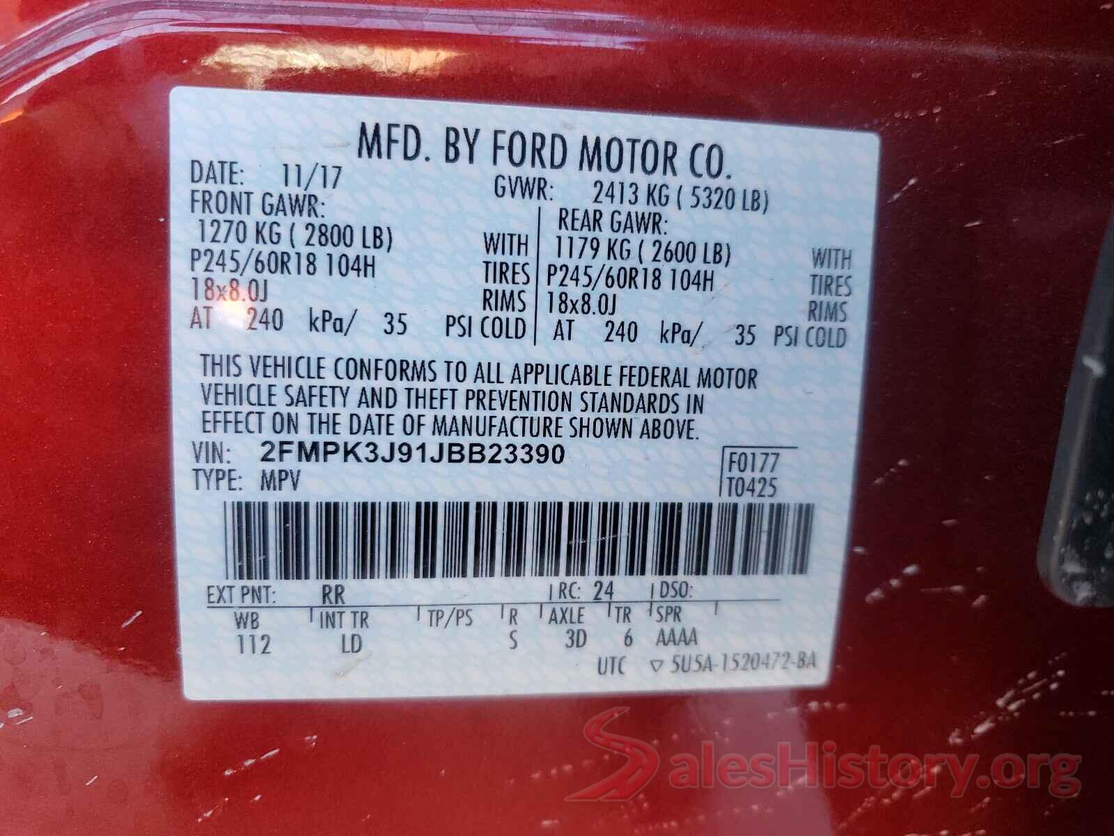 2FMPK3J91JBB23390 2018 FORD EDGE