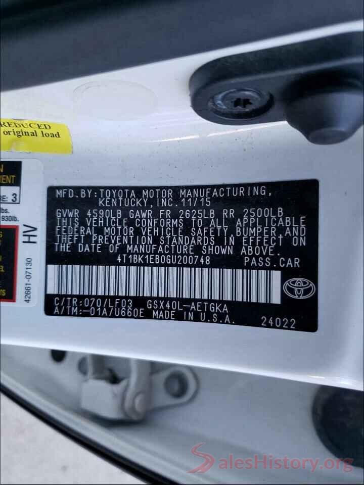 4T1BK1EB0GU200748 2016 TOYOTA AVALON