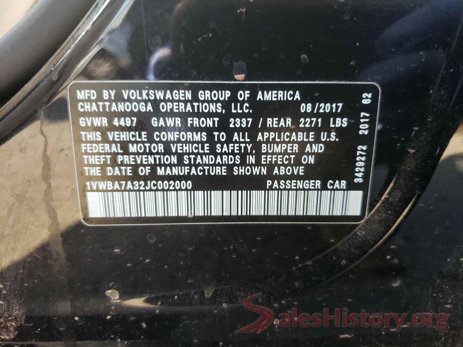 1VWBA7A32JC002000 2018 VOLKSWAGEN PASSAT