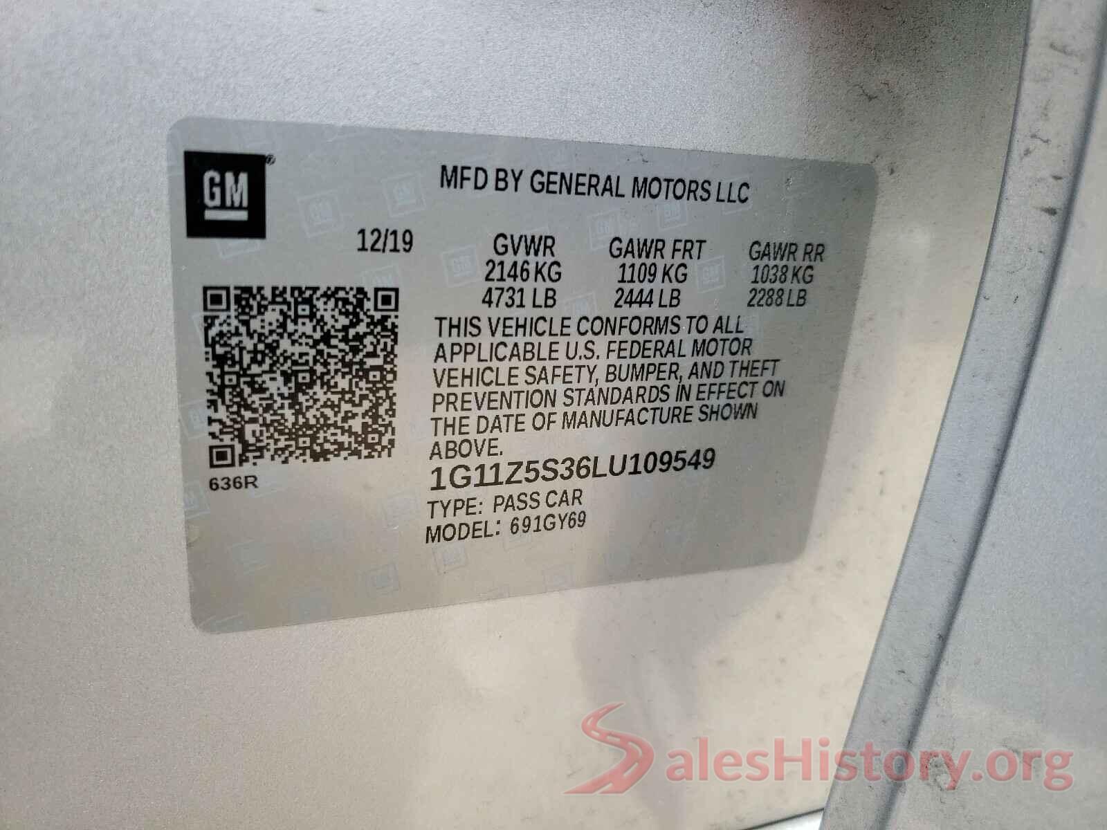 1G11Z5S36LU109549 2020 CHEVROLET IMPALA