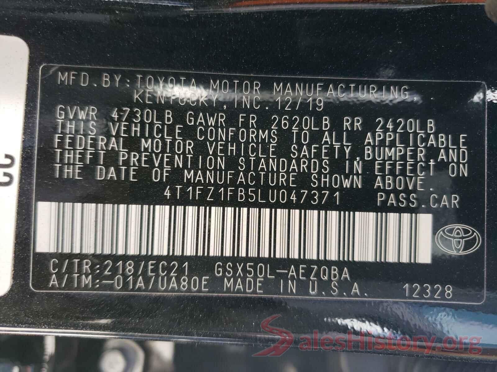 4T1FZ1FB5LU047371 2020 TOYOTA AVALON