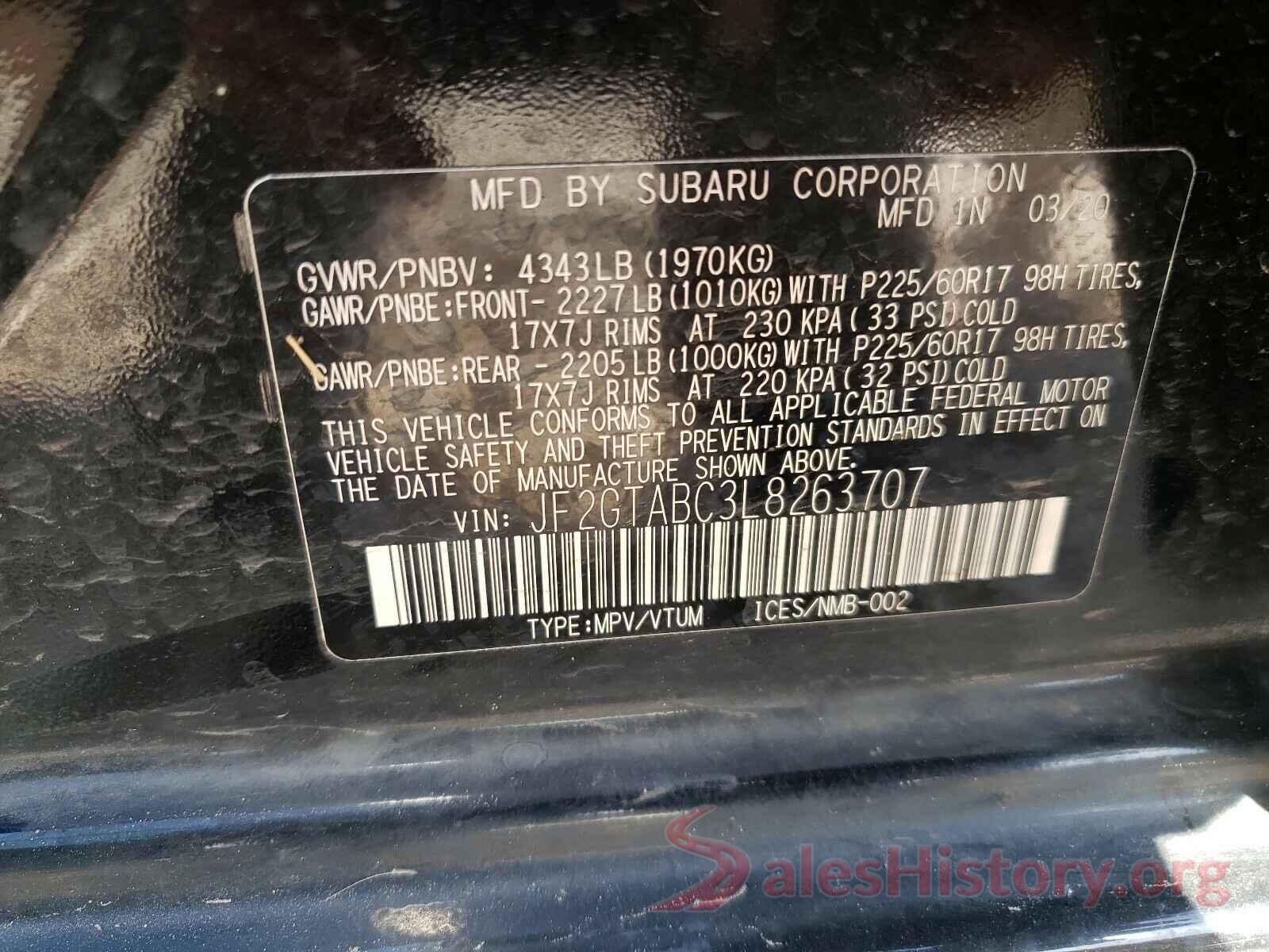 JF2GTABC3L8263707 2020 SUBARU CROSSTREK