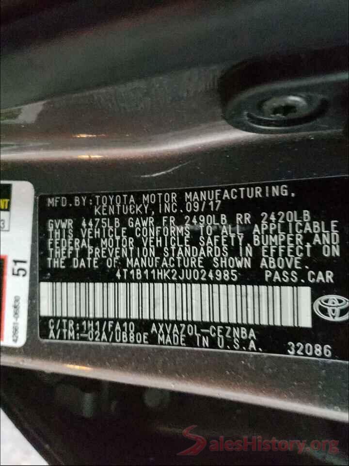 4T1B11HK2JU024985 2018 TOYOTA CAMRY