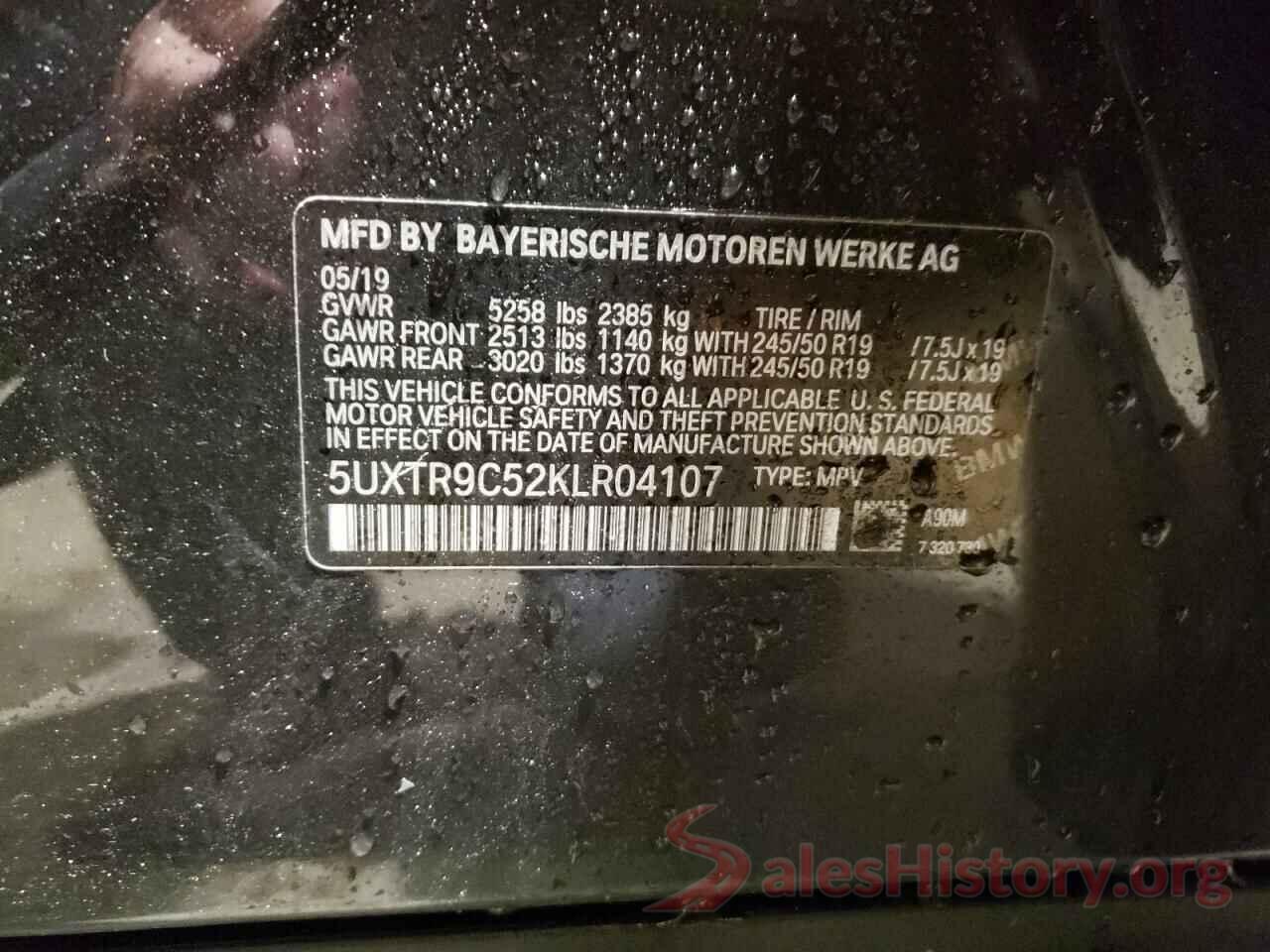 5UXTR9C52KLR04107 2019 BMW X3