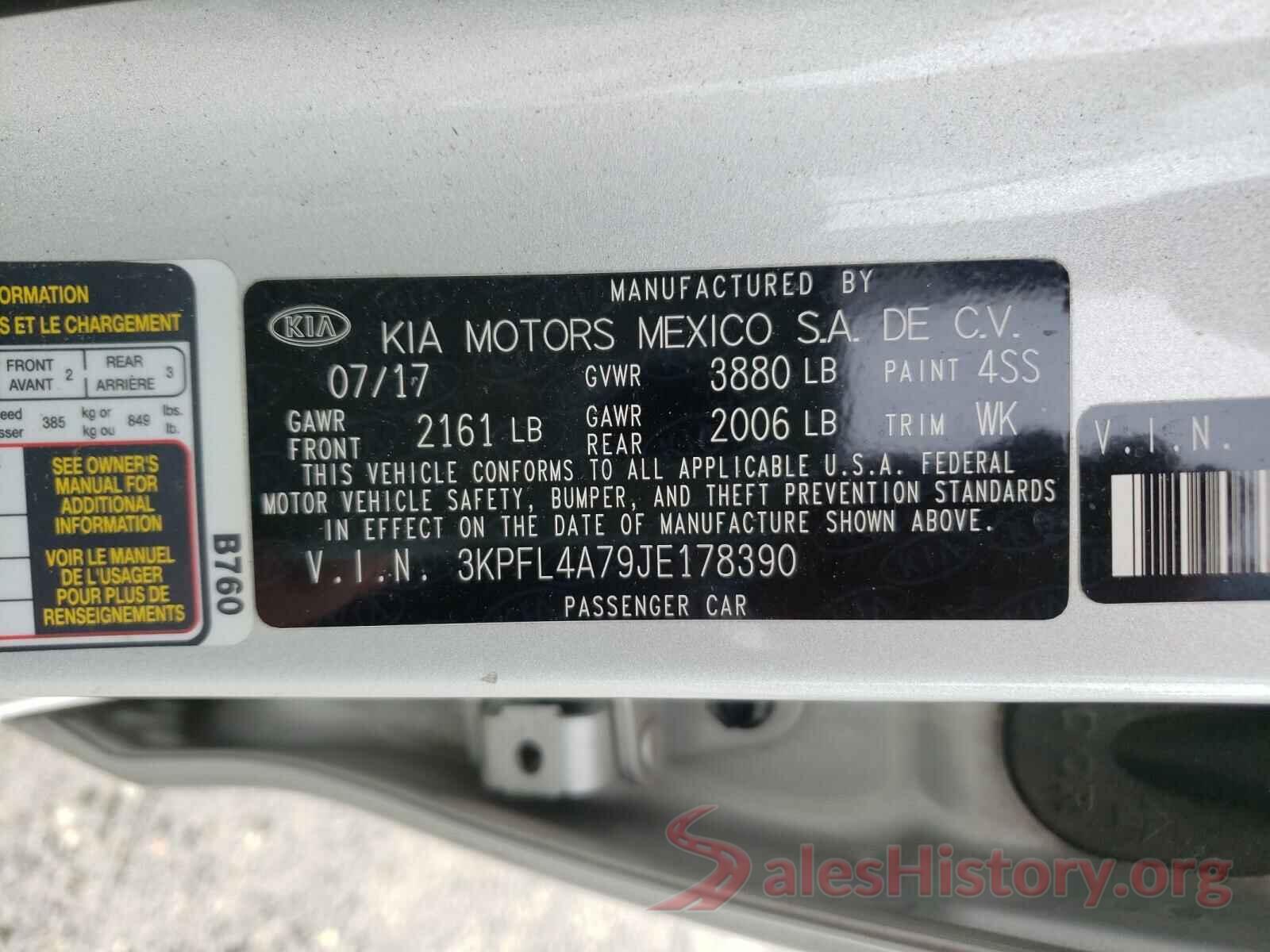 3KPFL4A79JE178390 2018 KIA FORTE