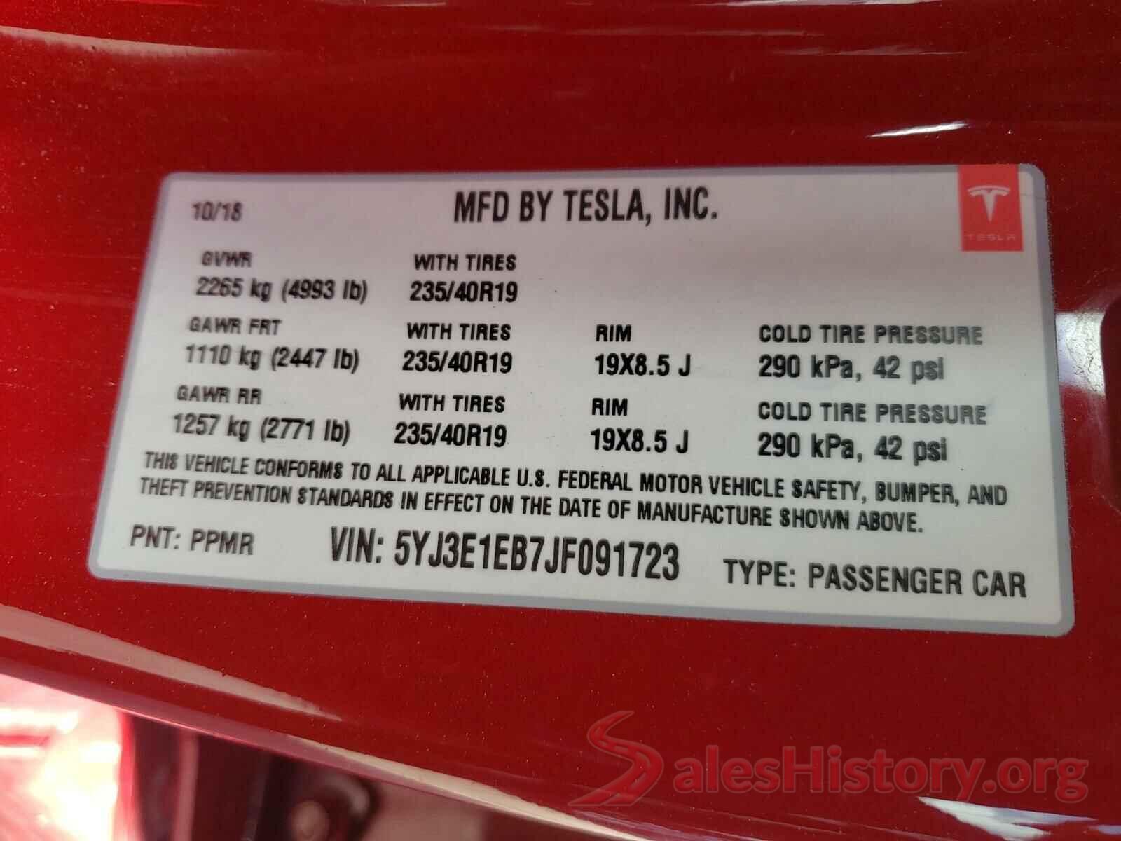 5YJ3E1EB7JF091723 2018 TESLA MODEL 3