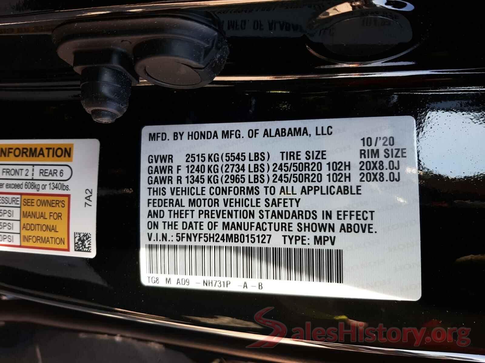 5FNYF5H24MB015127 2021 HONDA PILOT