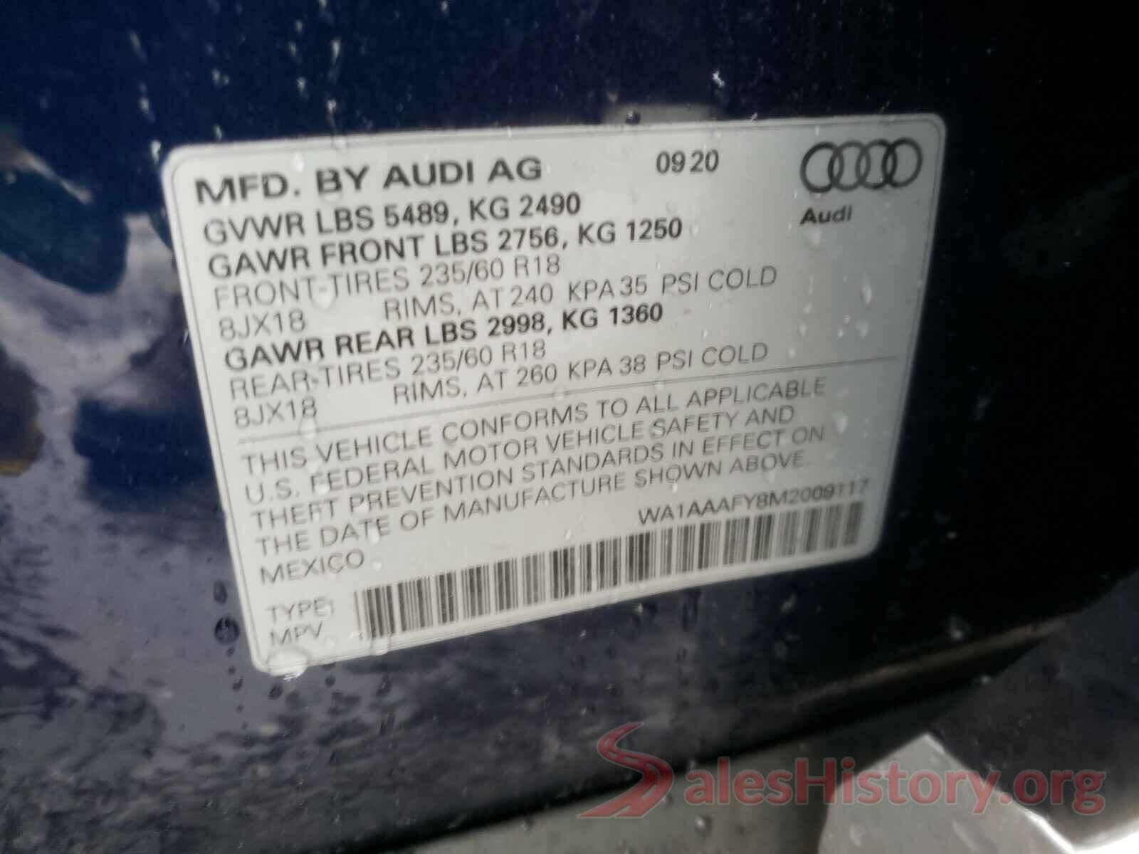 WA1AAAFY8M2009117 2021 AUDI Q5