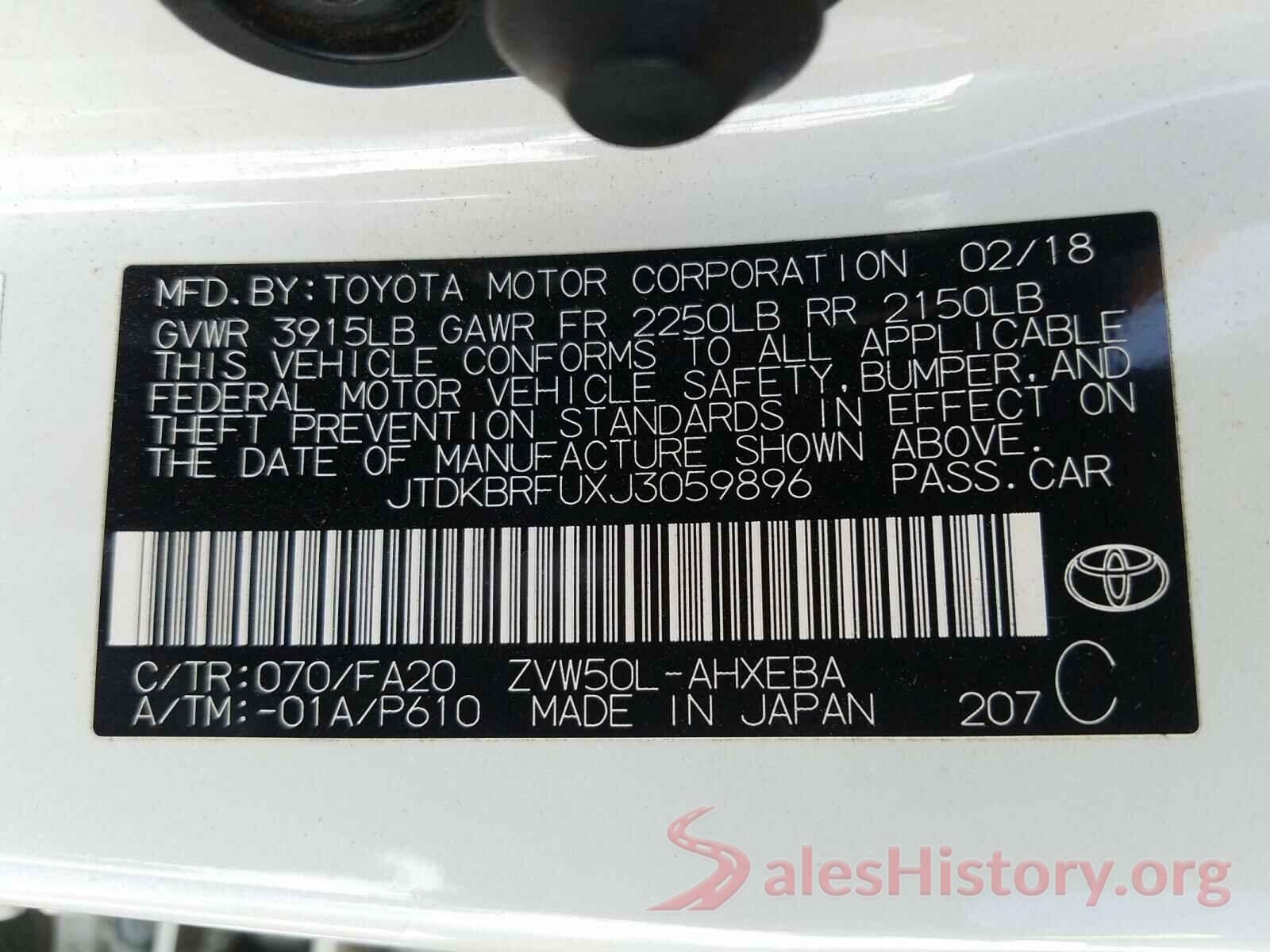 JTDKBRFUXJ3059896 2018 TOYOTA PRIUS