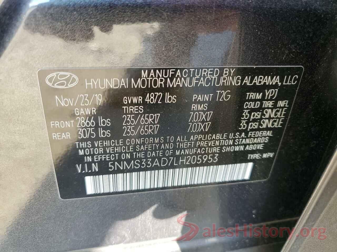 5NMS33AD7LH205953 2020 HYUNDAI SANTA FE