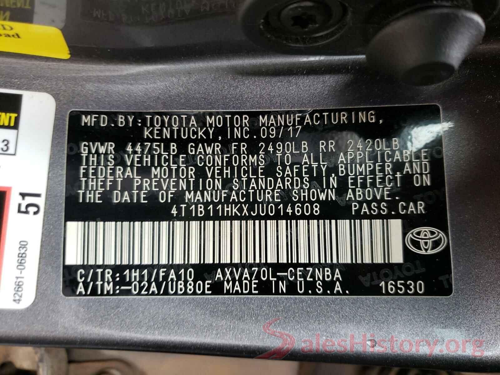 4T1B11HKXJU014608 2018 TOYOTA CAMRY