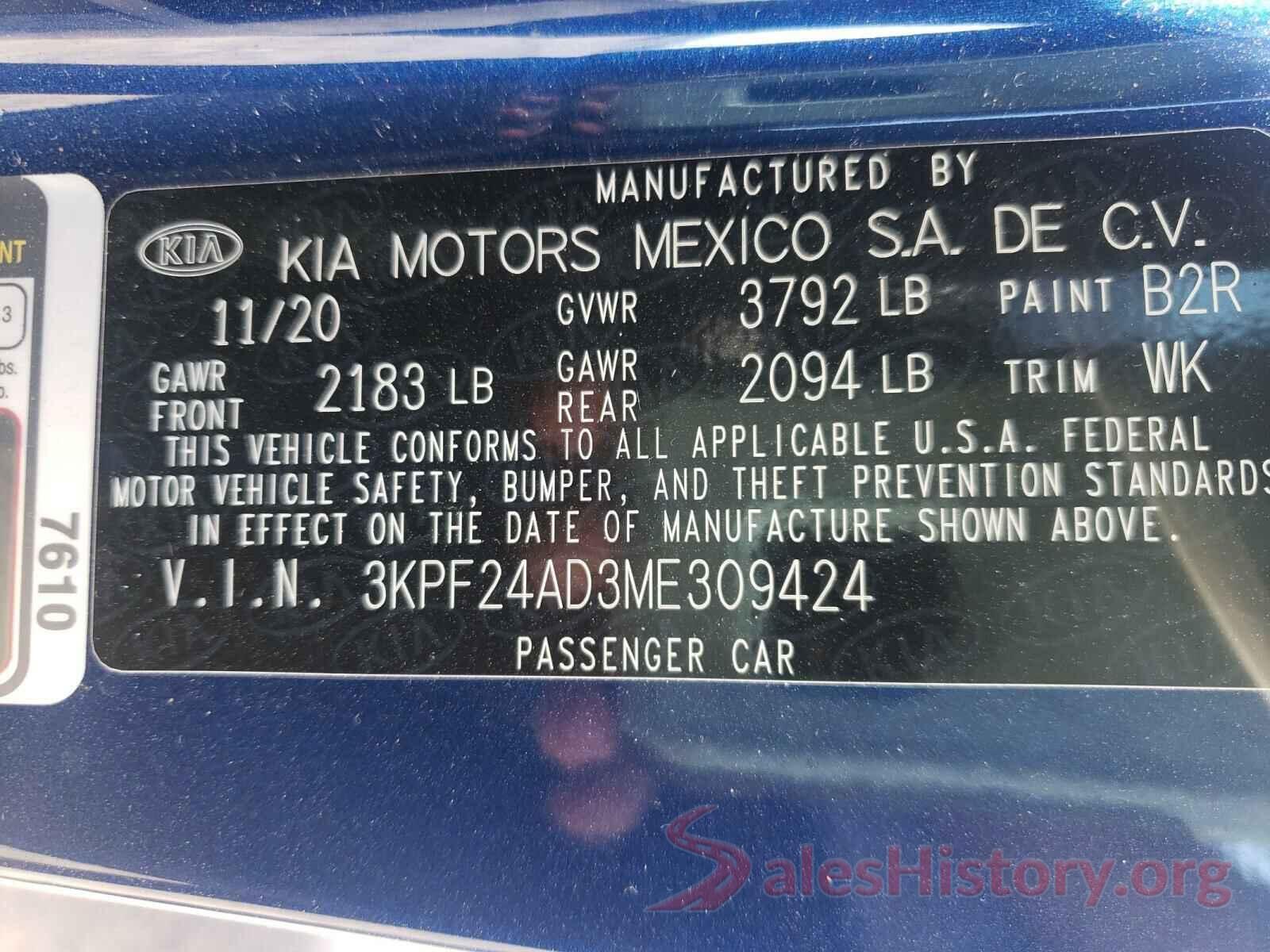 3KPF24AD3ME309424 2021 KIA FORTE