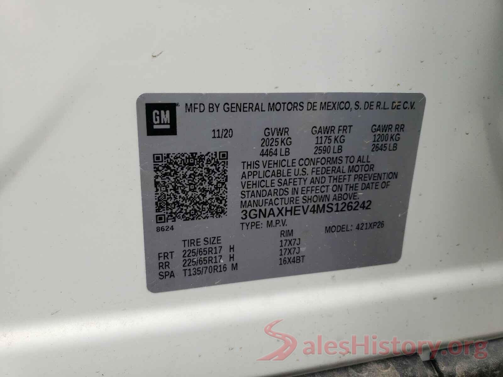 3GNAXHEV4MS126242 2021 CHEVROLET EQUINOX