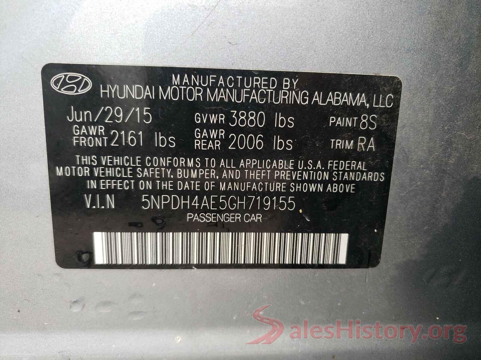 5NPDH4AE5GH719155 2016 HYUNDAI ELANTRA