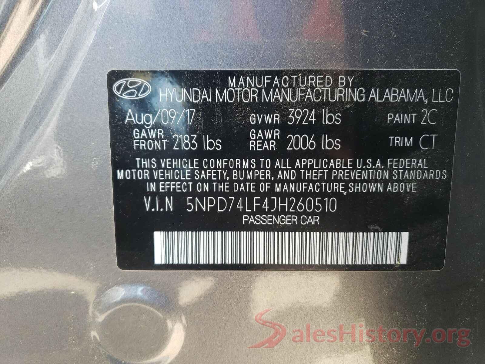 5NPD74LF4JH260510 2018 HYUNDAI ELANTRA