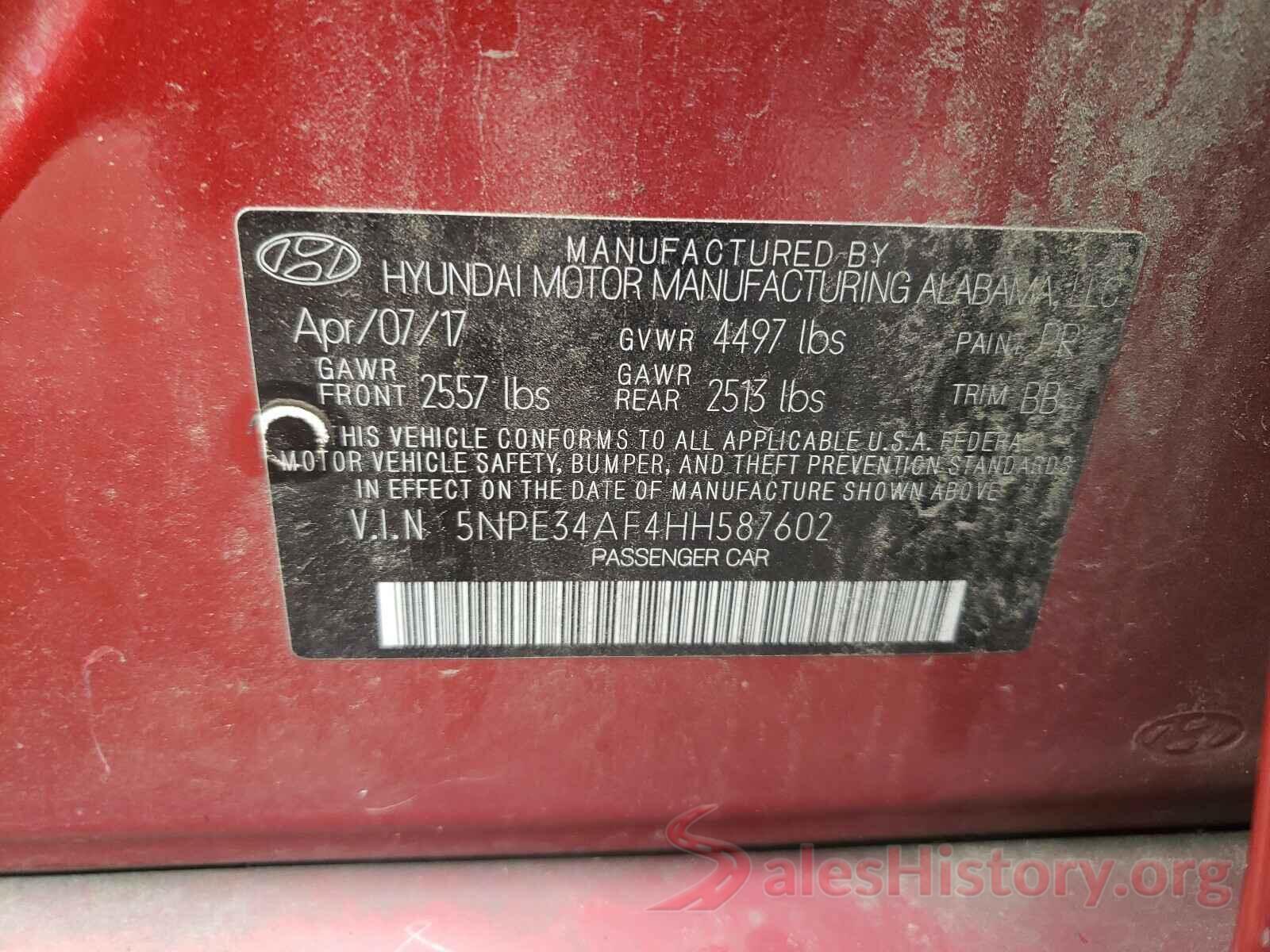 5NPE34AF4HH587602 2017 HYUNDAI SONATA