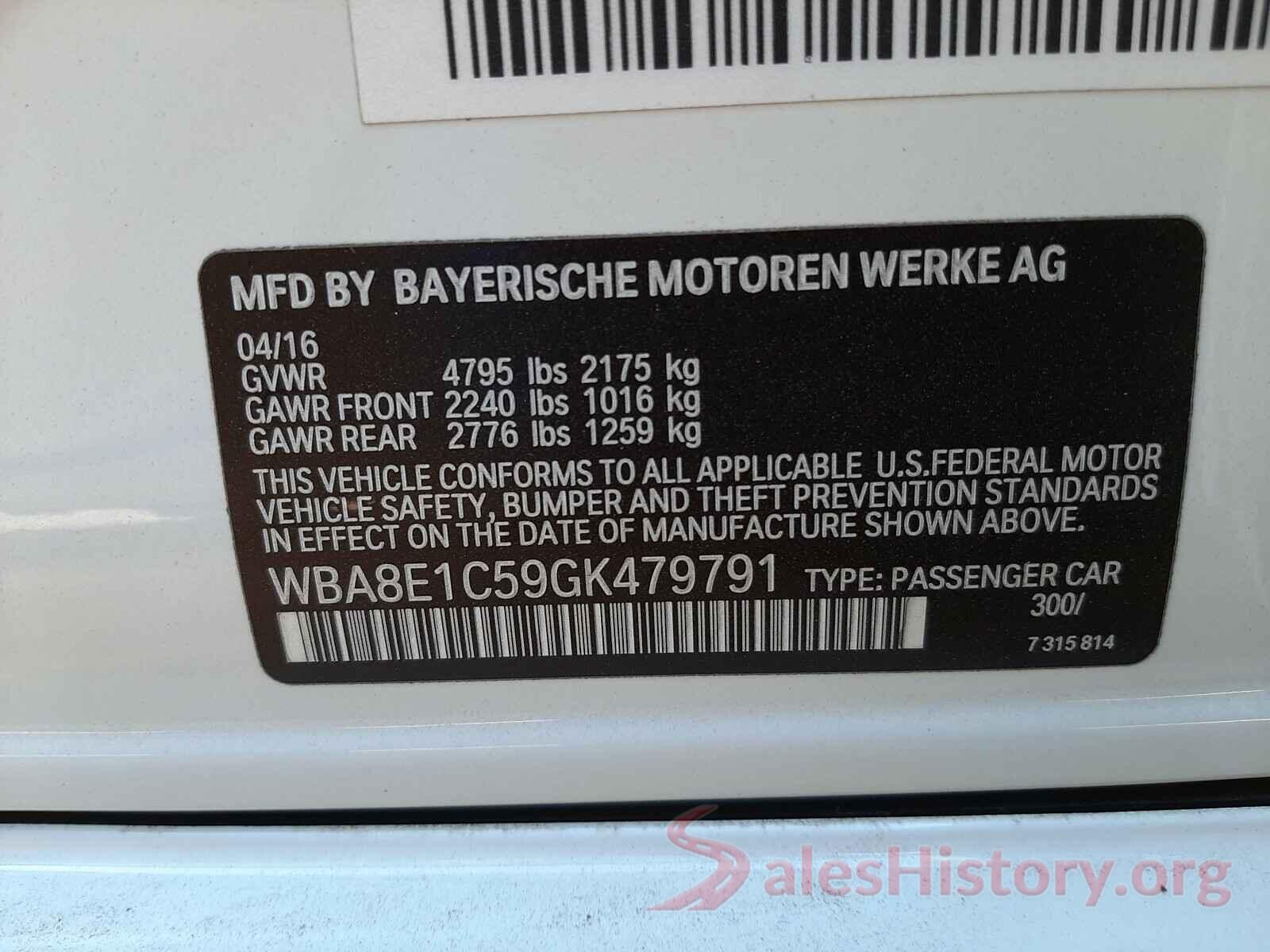 WBA8E1C59GK479791 2016 BMW 3 SERIES