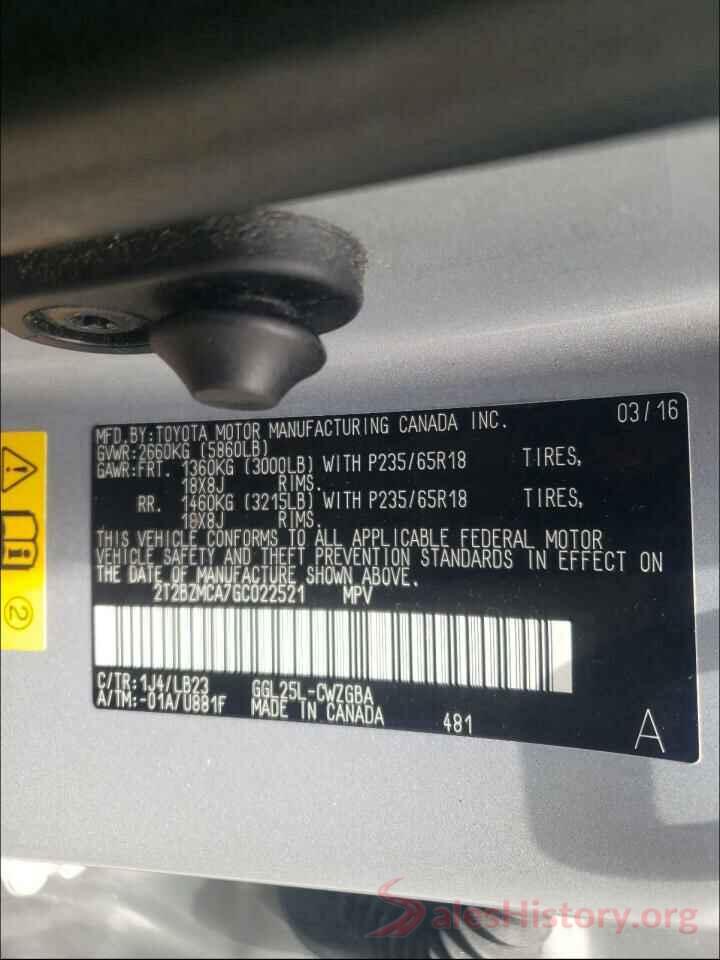 2T2BZMCA7GC022521 2016 LEXUS RX350