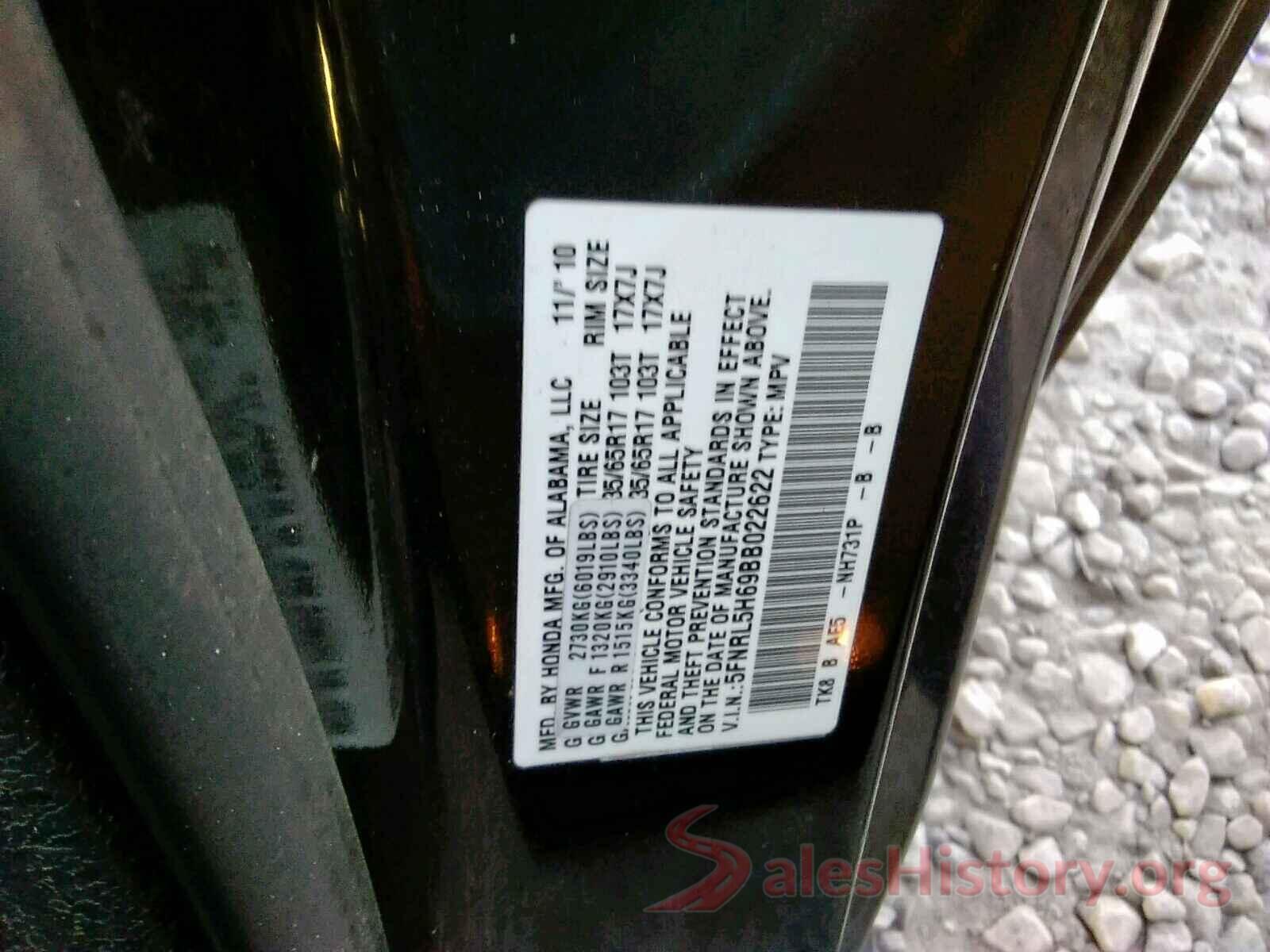 5FNRL5H69BB022622 2011 HONDA ODYSSEY EX