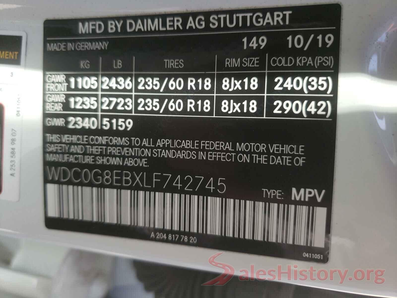 WDC0G8EBXLF742745 2020 MERCEDES-BENZ G CLASS