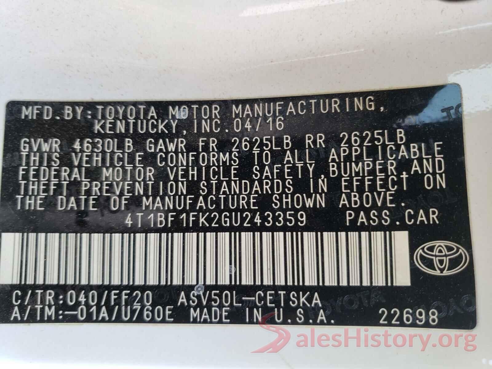 4T1BF1FK2GU243359 2016 TOYOTA CAMRY