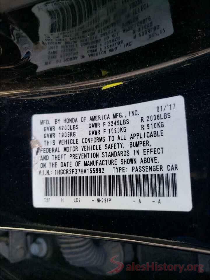 1HGCR2F37HA155992 2017 HONDA ACCORD