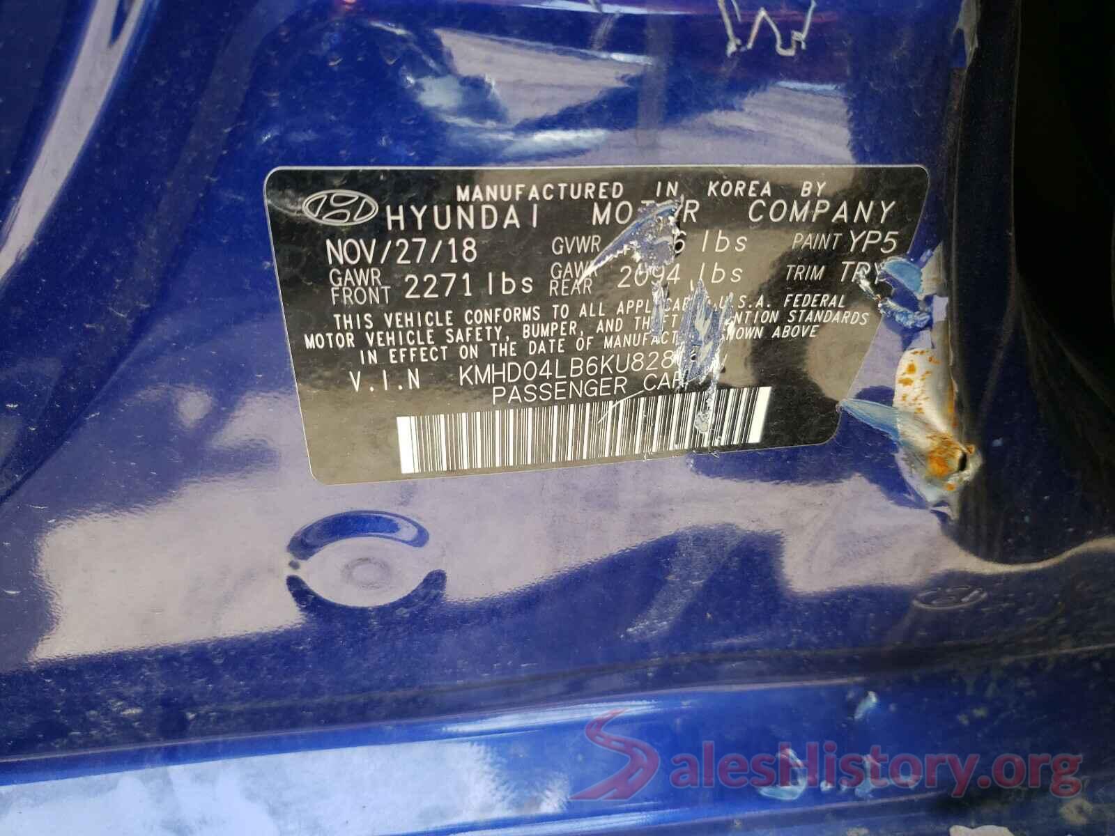 KMHD04LB6KU828082 2019 HYUNDAI ELANTRA