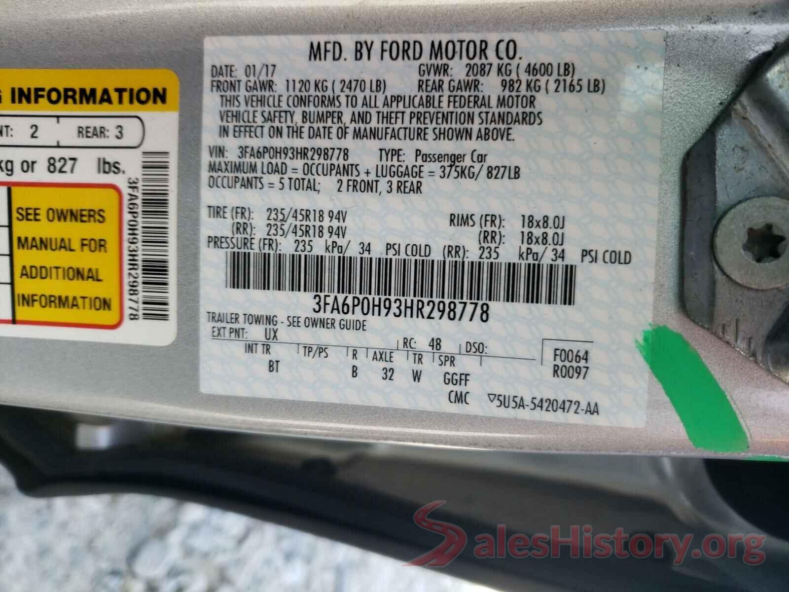 3FA6P0H93HR298778 2017 FORD FUSION