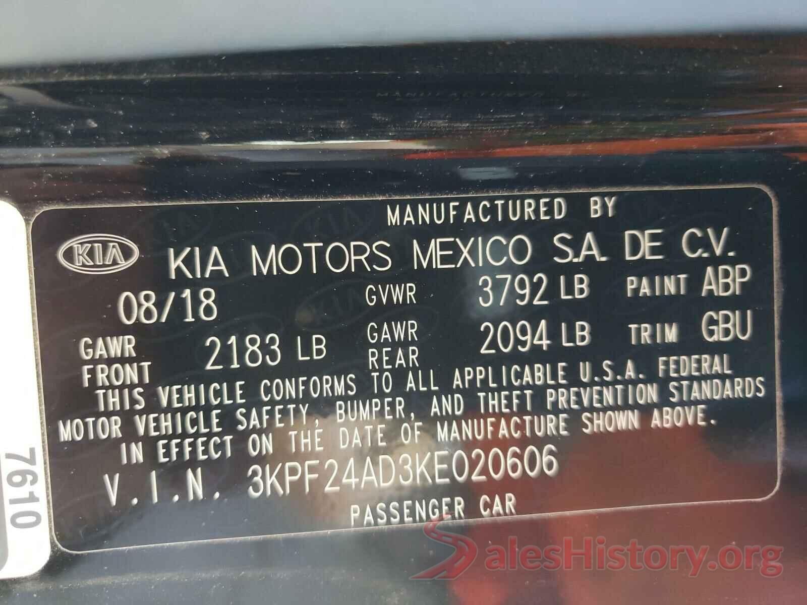 3KPF24AD3KE020606 2019 KIA FORTE