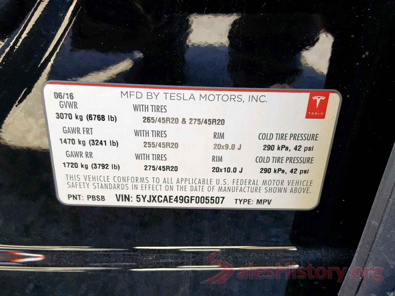 5YJXCAE49GF005507 2016 TESLA MODEL X