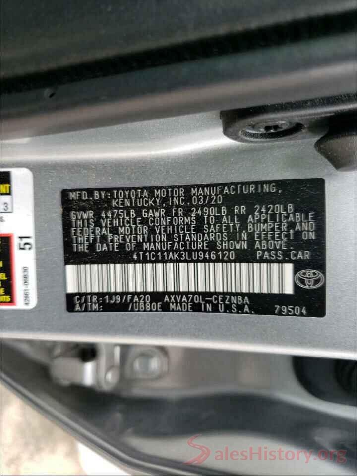 4T1C11AK3LU946120 2020 TOYOTA CAMRY