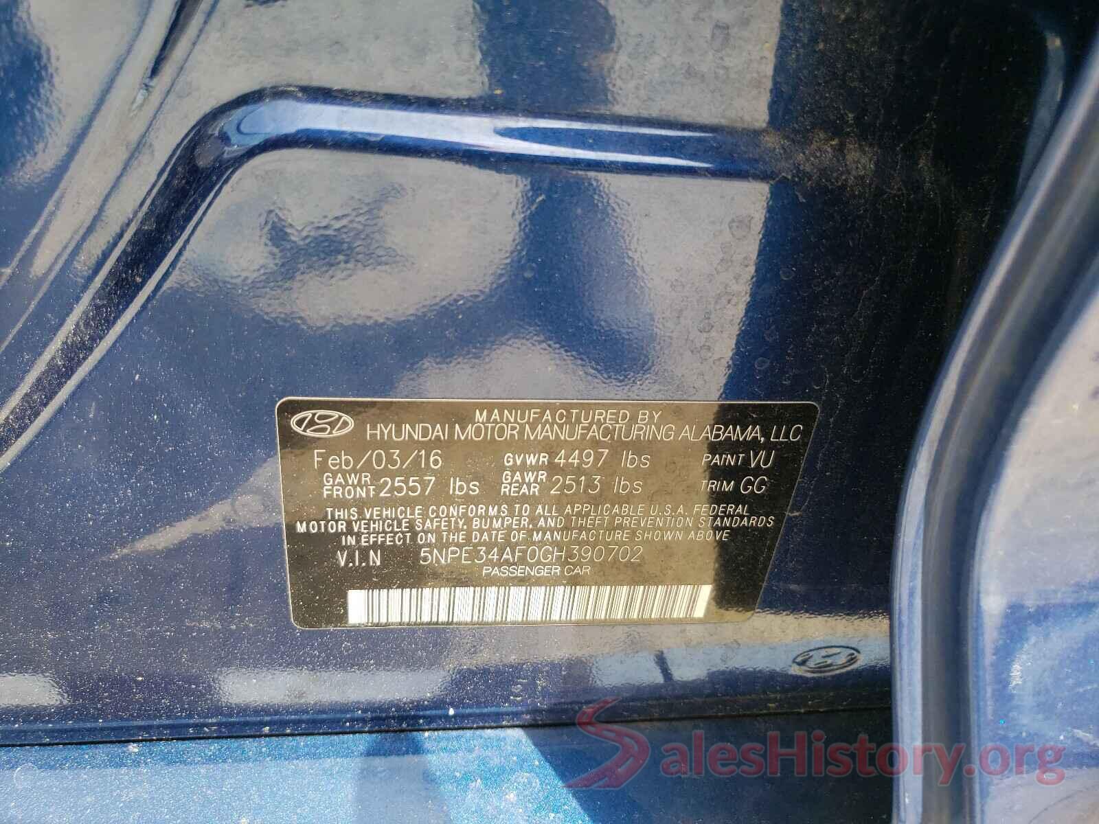 5NPE34AF0GH390702 2016 HYUNDAI SONATA