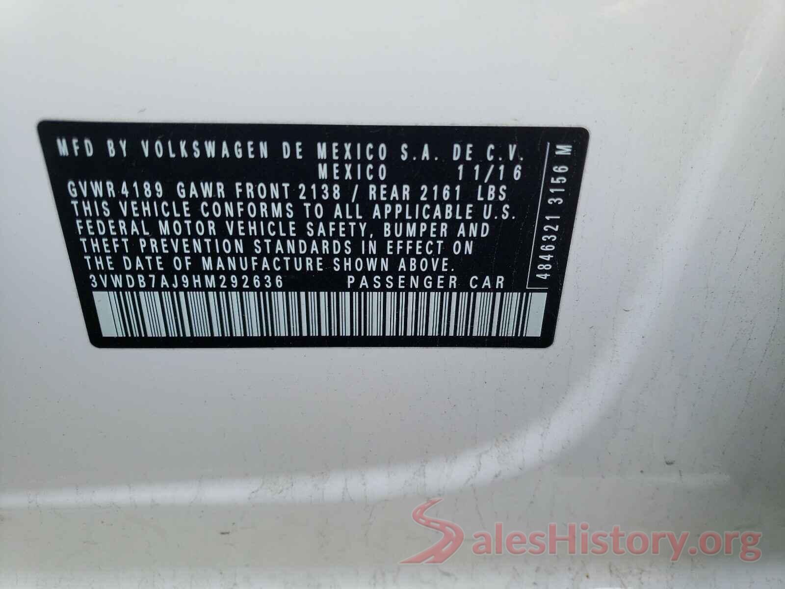 3VWDB7AJ9HM292636 2017 VOLKSWAGEN JETTA